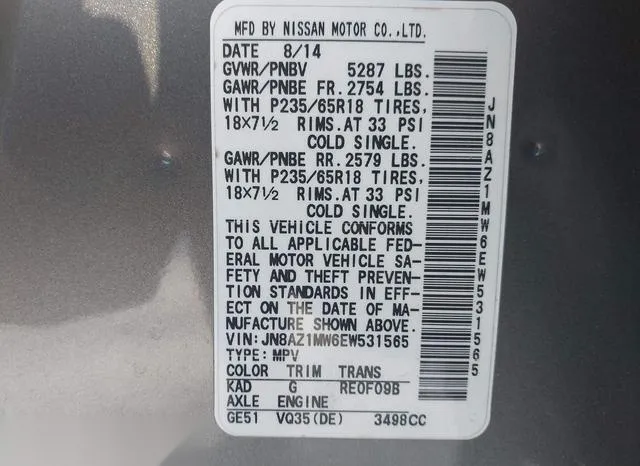 JN8AZ1MW6EW531565 2014 2014 Nissan Murano- SL 9