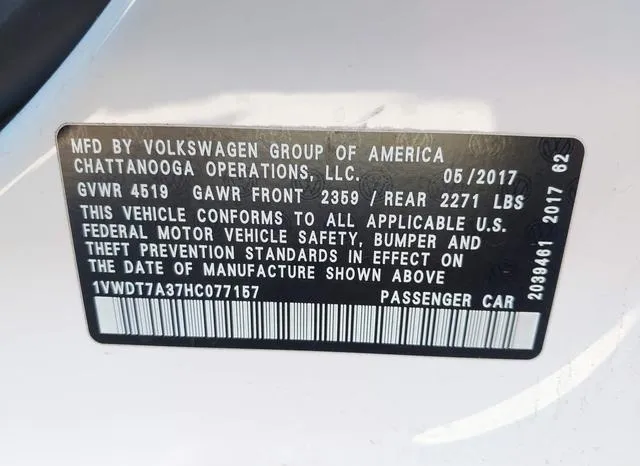 1VWDT7A37HC077157 2017 2017 Volkswagen Passat- 1-8T R-Line 9