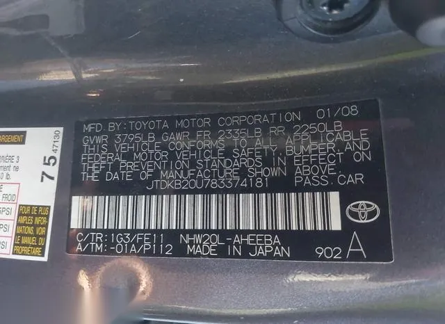 JTDKB20U783374181 2008 2008 Toyota Prius 9