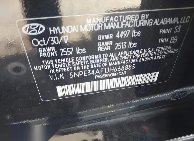 5NPE34AF1JH668885 2018 2018 Hyundai Sonata- Sel 9