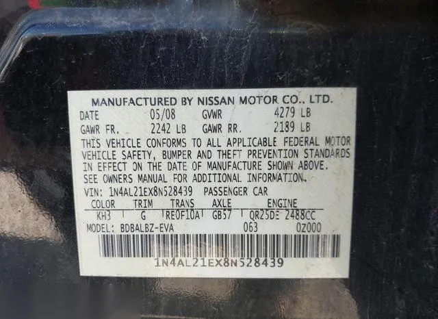 1N4AL21EX8N528439 2008 2008 Nissan Altima- 2-5 S 9