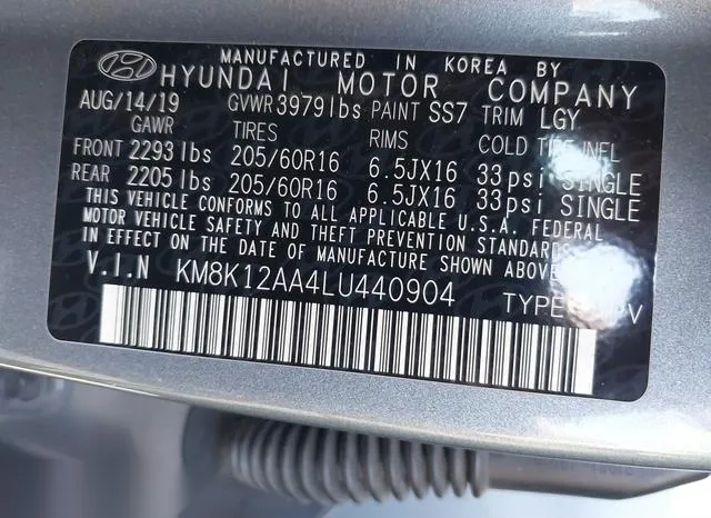 KM8K12AA4LU440904 2020 2020 Hyundai Kona- SE 9