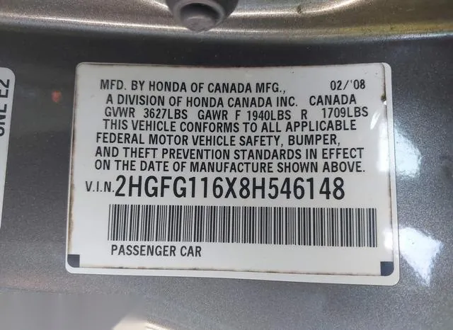 2HGFG116X8H546148 2008 2008 Honda Civic- LX 9