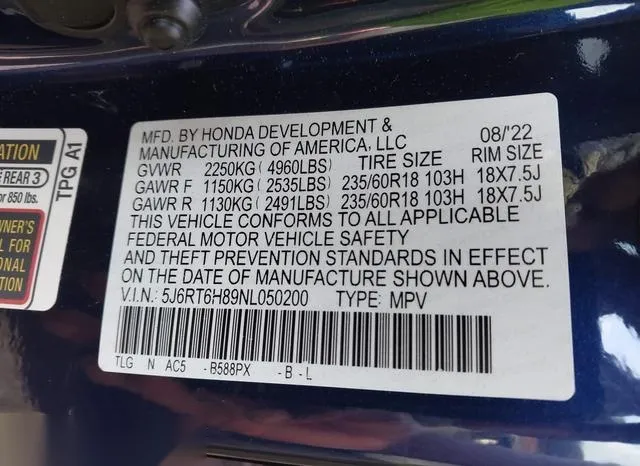 5J6RT6H89NL050200 2022 2022 Honda CR-V- Hybrid Ex-L 9