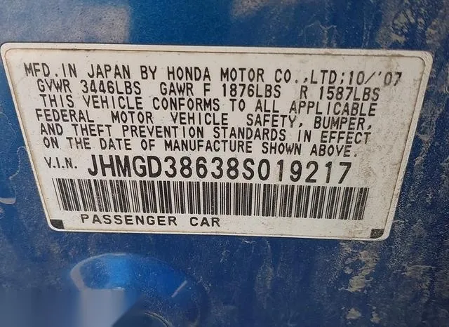 JHMGD38638S019217 2008 2008 Honda Fit- Sport 9