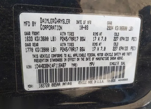 1D4HB38N14F116487 2004 2004 Dodge Durango- ST 9