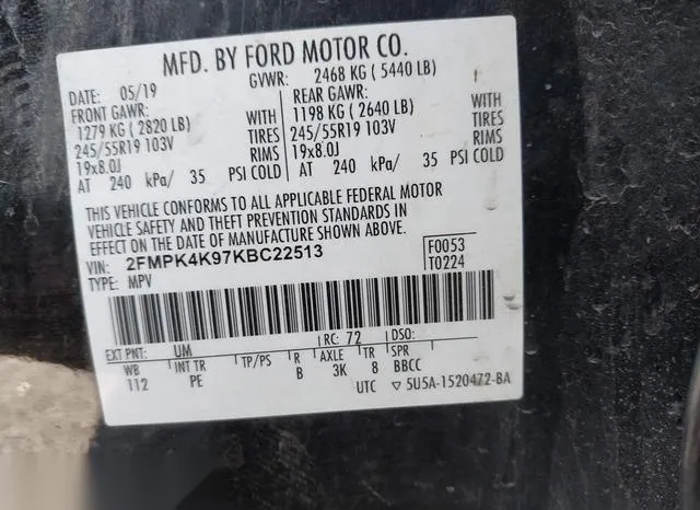 2FMPK4K97KBC22513 2019 2019 Ford Edge- Titanium 9