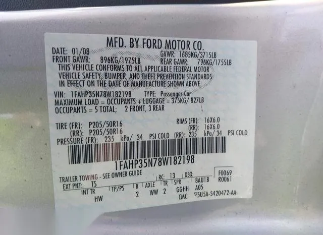 1FAHP35N78W182198 2008 2008 Ford Focus- Se/Ses 9