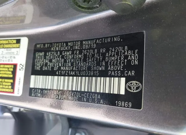 4T1FZ1AK1LU033815 2020 2020 Toyota Camry- Xle V6 9