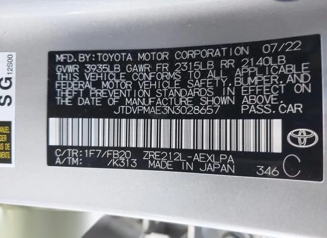 JTDVPMAE3N3028657 2022 2022 Toyota Corolla- LE 9