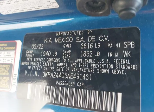 3KPA24AD5NE491431 2022 2022 KIA Rio- S 9