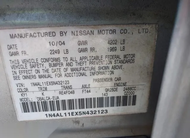 1N4AL11EX5N432123 2005 2005 Nissan Altima- 2-5 S 9