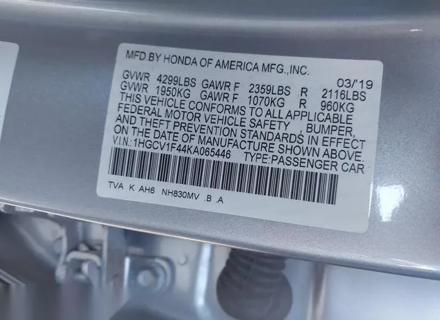 1HGCV1F44KA065446 2019 2019 Honda Accord- EX 9