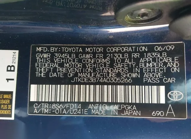 JTKDE3B74A0305266 2010 2010 Scion TC 9