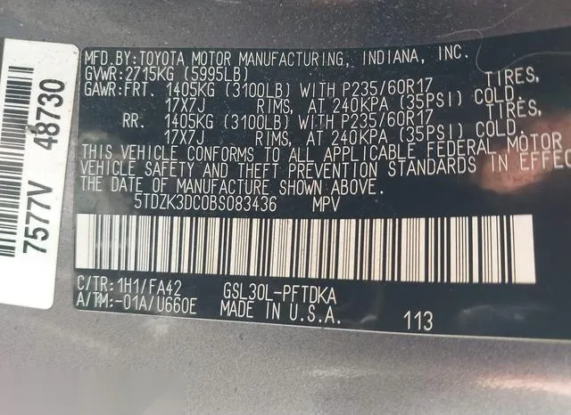 5TDZK3DC0BS083436 2011 2011 Toyota Sienna- Base V6 9