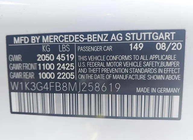 W1K3G4FB8MJ258619 2021 2021 Mercedes-Benz A 220- 4Matic 9