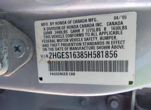 2HGES16385H581856 2005 2005 Honda Civic- Sedan VP 9