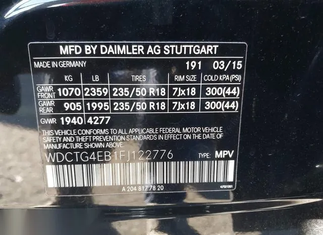 WDCTG4EB1FJ122776 2015 2015 Mercedes-Benz GLA 250 9