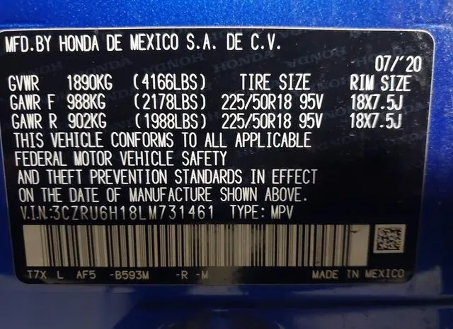 3CZRU6H18LM731461 2020 2020 Honda HR-V- Awd Sport 9