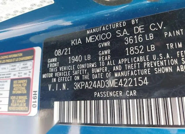 3KPA24AD3ME422154 2021 2021 KIA Rio- S 9