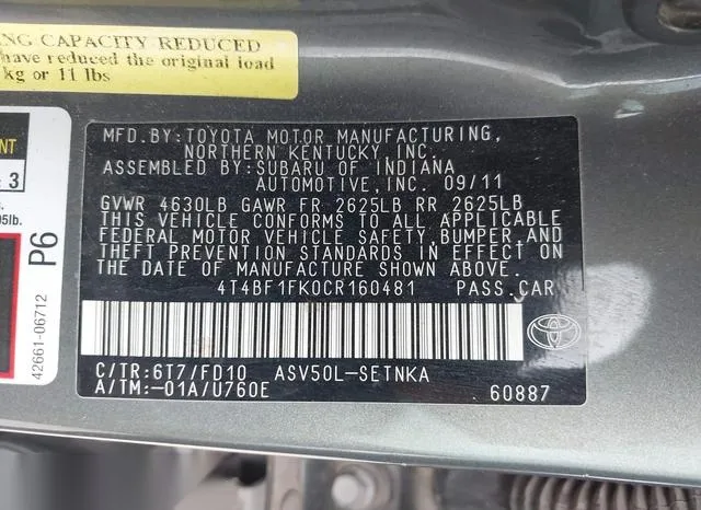 4T4BF1FK0CR160481 2012 2012 Toyota Camry- LE 9