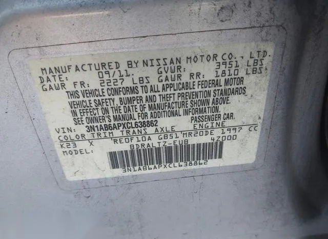 3N1AB6APXCL638862 2012 2012 Nissan Sentra- 2-0 SR 9