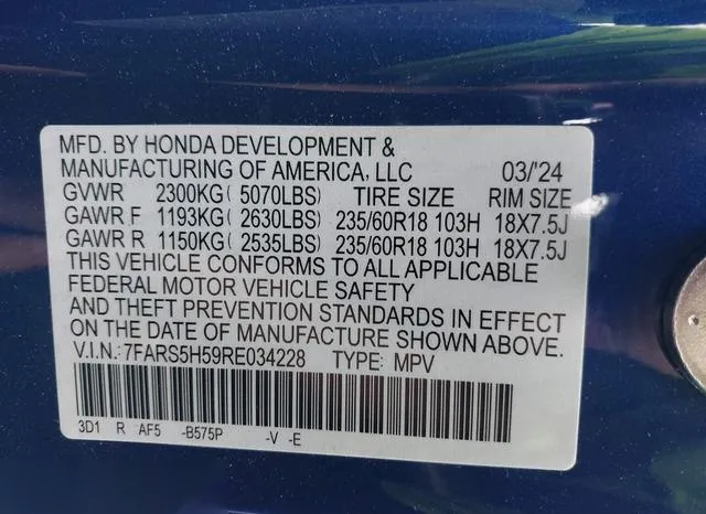 7FARS5H59RE034228 2024 2024 Honda CR-V- Hybrid Sport 9