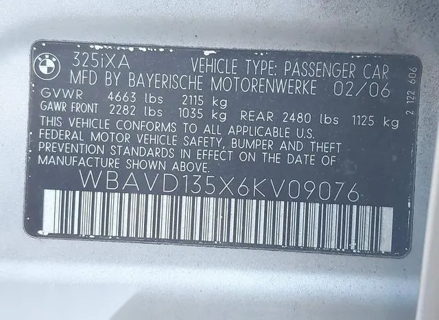 WBAVD135X6KV09076 2006 2006 BMW 3 Series- 325XI 9