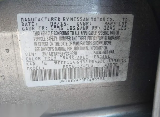 3N1AB7AP3FY245928 2015 2015 Nissan Sentra- Fe- S/S/Sl/Sr/Sv 9