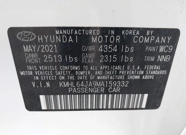 KMHL64JA9MA159332 2021 2021 Hyundai Sonata- Sel 9