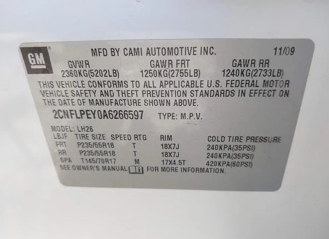 2CNFLPEY0A6266597 2010 2010 Chevrolet Equinox- LT 9