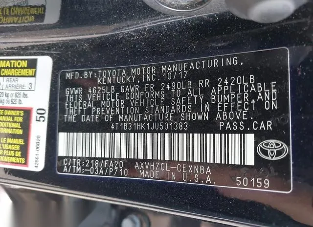 4T1B31HK1JU501383 2018 2018 Toyota Camry- Hybrid LE 9