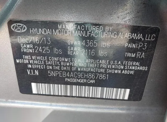 5NPEB4AC9EH867861 2014 2014 Hyundai Sonata- Gls 9