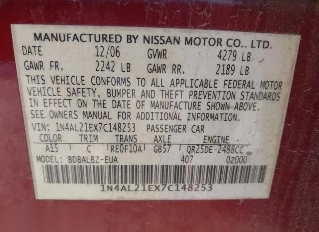 1N4AL21EX7C148253 2007 2007 Nissan Altima- 2-5 S 9