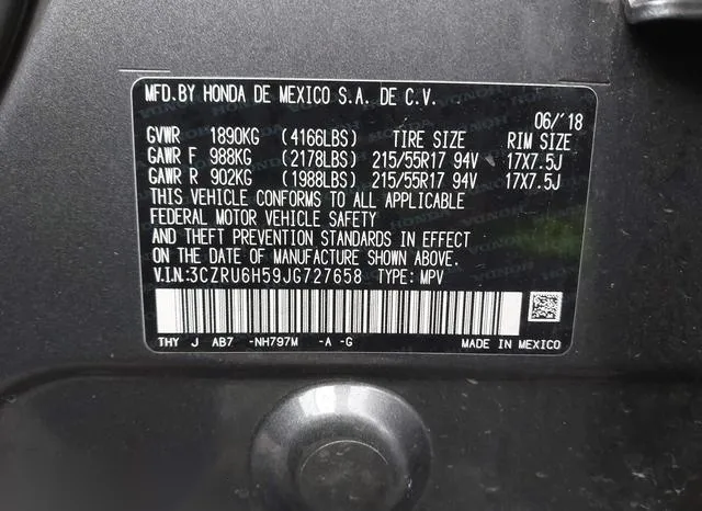 3CZRU6H59JG727658 2018 2018 Honda HR-V- EX 9