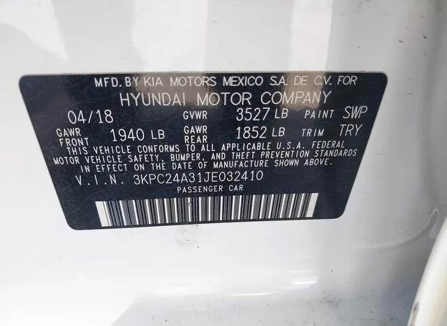 3KPC24A31JE032410 2018 2018 Hyundai Accent- SE 9