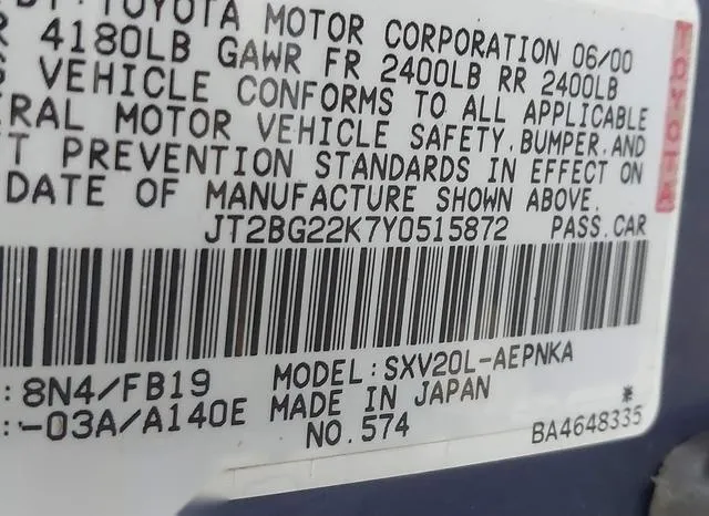 JT2BG22K7Y0515872 2000 2000 Toyota Camry- LE 9