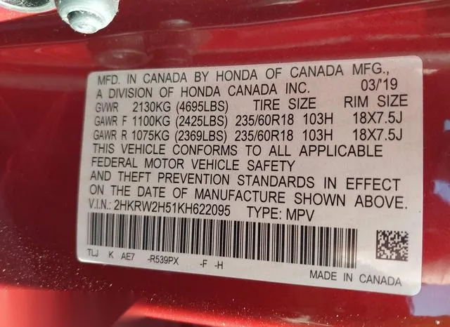 2HKRW2H51KH622095 2019 2019 Honda CR-V- EX 9