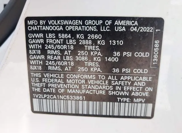 1V2LP2CA1NC533861 2022 2022 Volkswagen Atlas- 2-0T Se 9