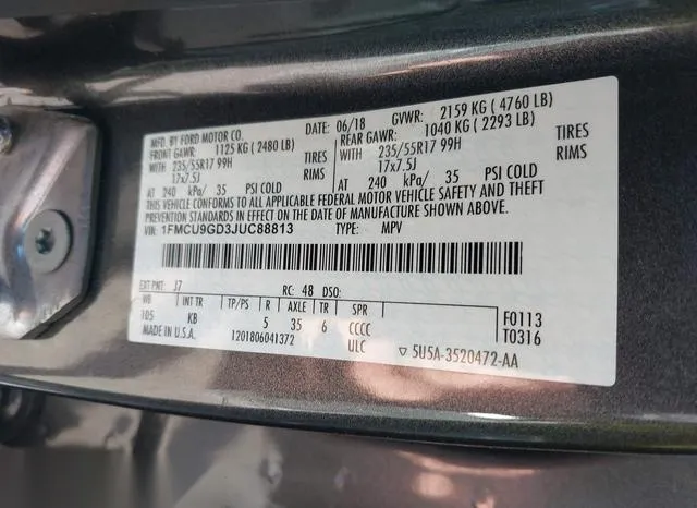 1FMCU9GD3JUC88813 2018 2018 Ford Escape- SE 9