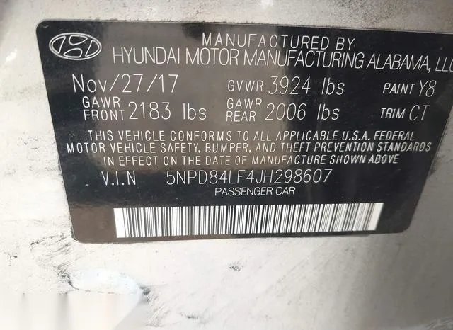 5NPD84LF4JH298607 2018 2018 Hyundai Elantra- Value Edition 9