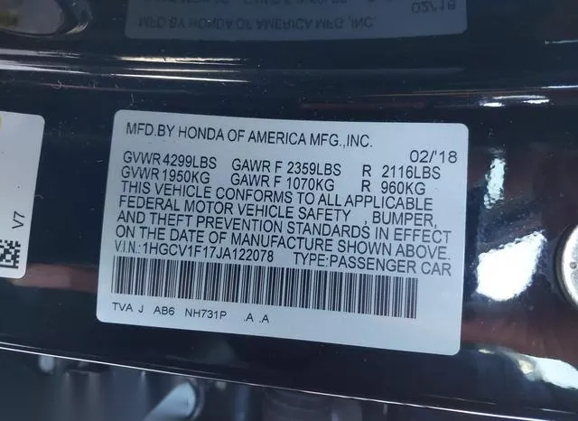 1HGCV1F17JA122078 2018 2018 Honda Accord- LX 9