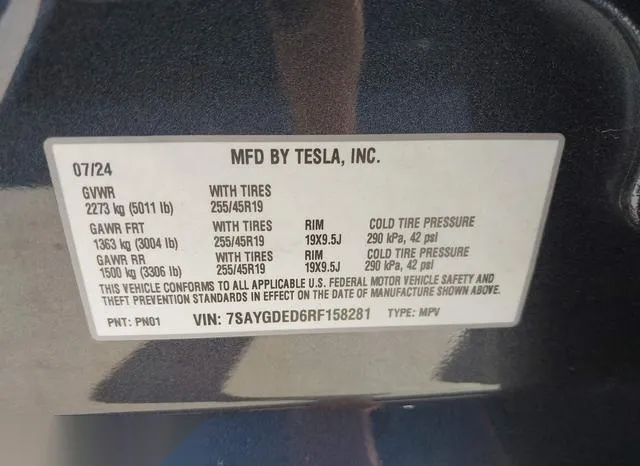 7SAYGDED6RF158281 2024 2024 Tesla Model Y- Long Range Dual 9