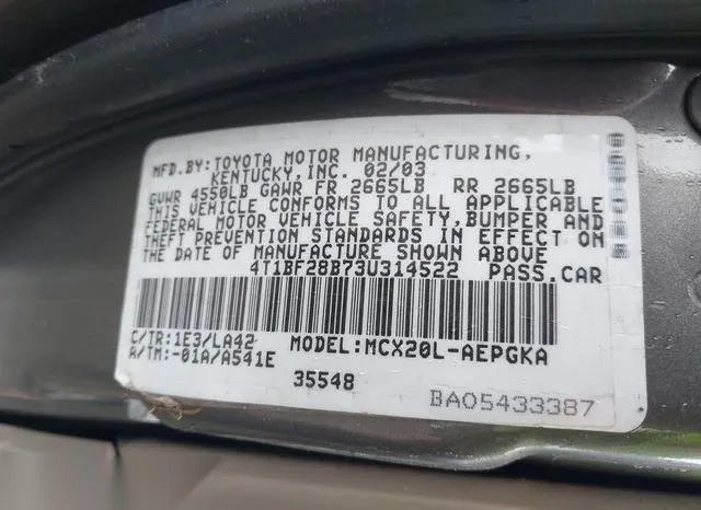 4T1BF28B73U314522 2003 2003 Toyota Avalon- Xls 9