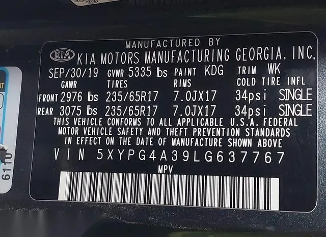 5XYPG4A39LG637767 2020 2020 KIA Sorento- 2-4L Lx 9