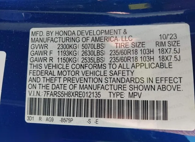 7FARS5H8XRE012135 2024 2024 Honda CR-V- Hybrid Sport-L 9