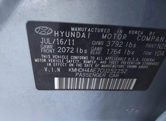 KMHDH4AE7CU252252 2012 2012 Hyundai Elantra- Gls -ulsan Plant- 9