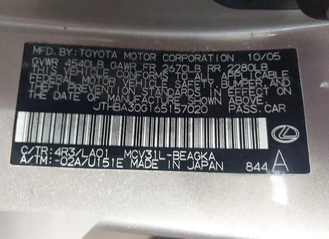 JTHBA30G165157020 2006 2006 Lexus ES- 330 9