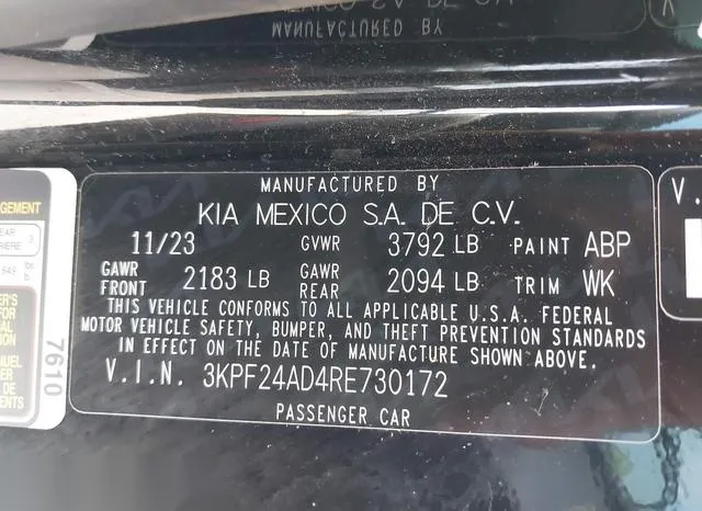 3KPF24AD4RE730172 2024 2024 KIA Forte- Lxs 9