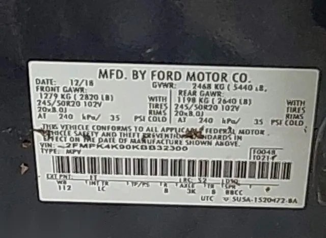 2FMPK4K90KBB32300 2019 2019 Ford Edge- Titanium 9